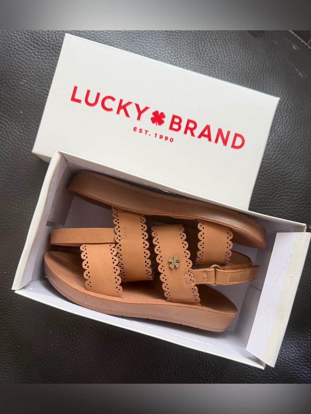 Lucky Brand Brown Scalloped Triple-Strap Slingback Sandals